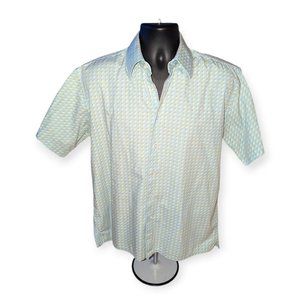 Modern Images Silk Men's Medium Blue Tropical Print Button Up Cotton Leisure